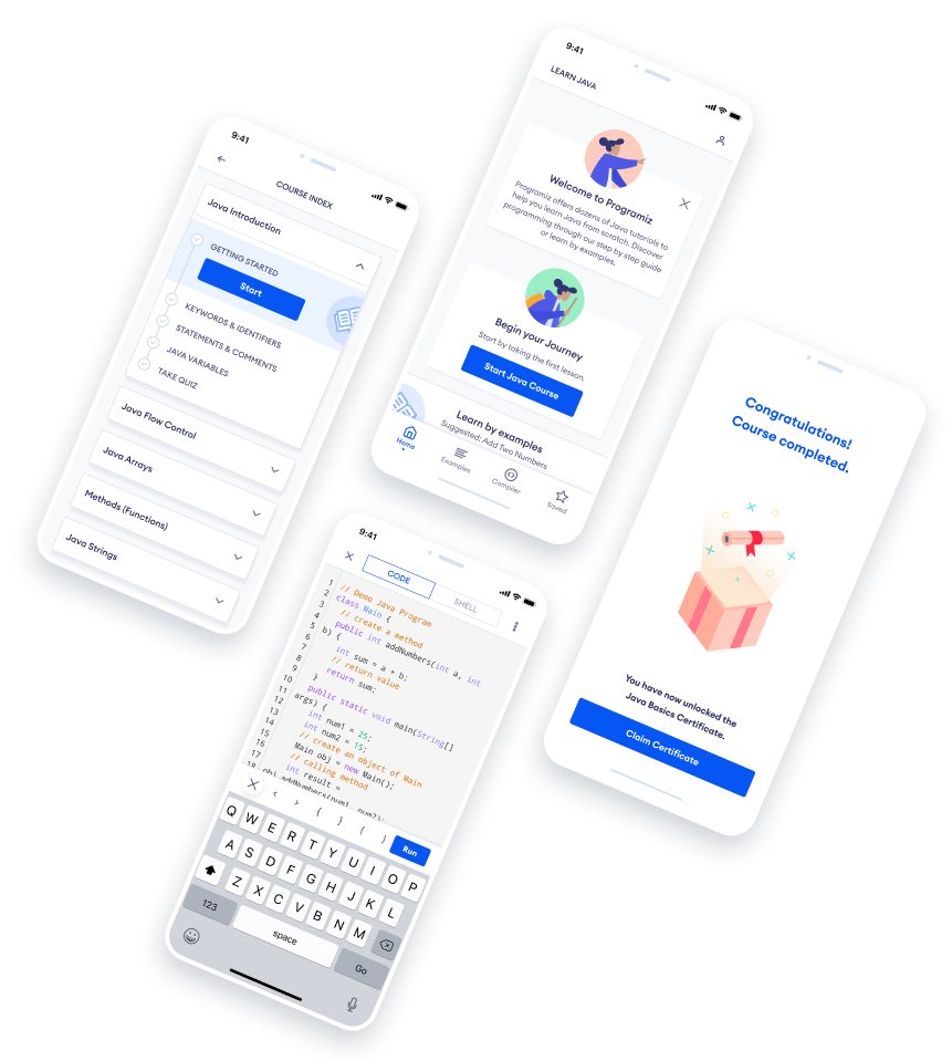 Android and iOS App to Learn Java | Programiz
